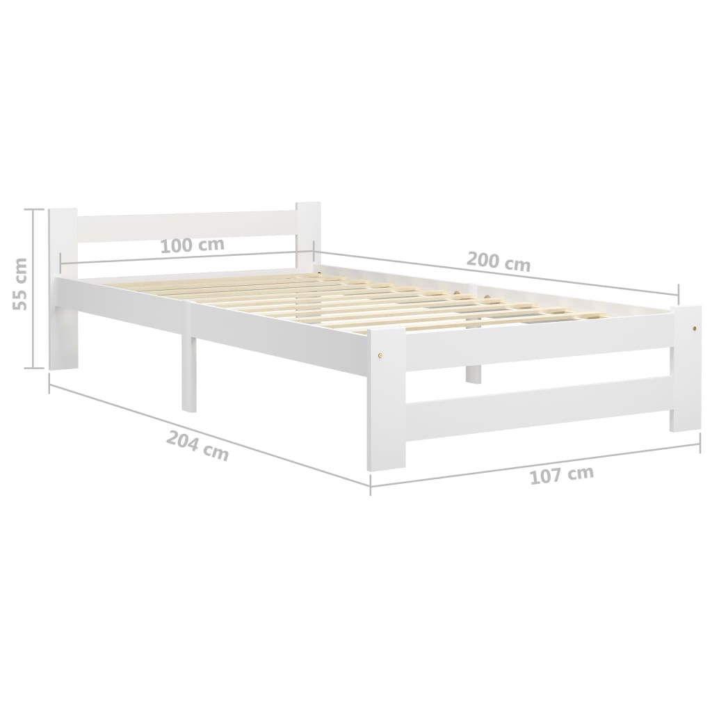 vidaXL Cadru de pat, alb, 100 x 200 cm, lemn masiv de pin