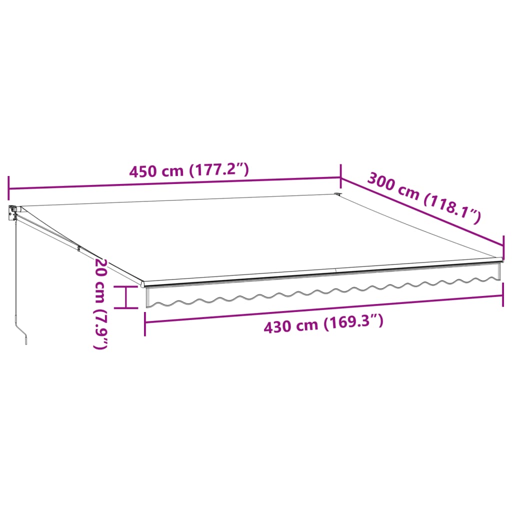 vidaXL Copertină retractabilă manual, maro, 450x300 cm