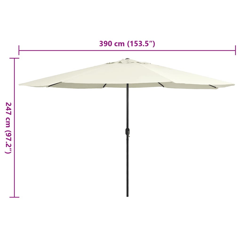 vidaXL Umbrelă de soare de exterior, stâlp metalic, alb nisipiu 400 cm