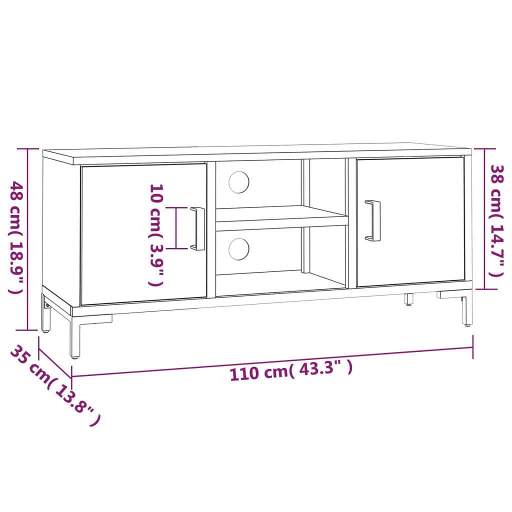 vidaXL Comodă TV, negru, 110x35x48 cm, lemn de pin masiv reciclat