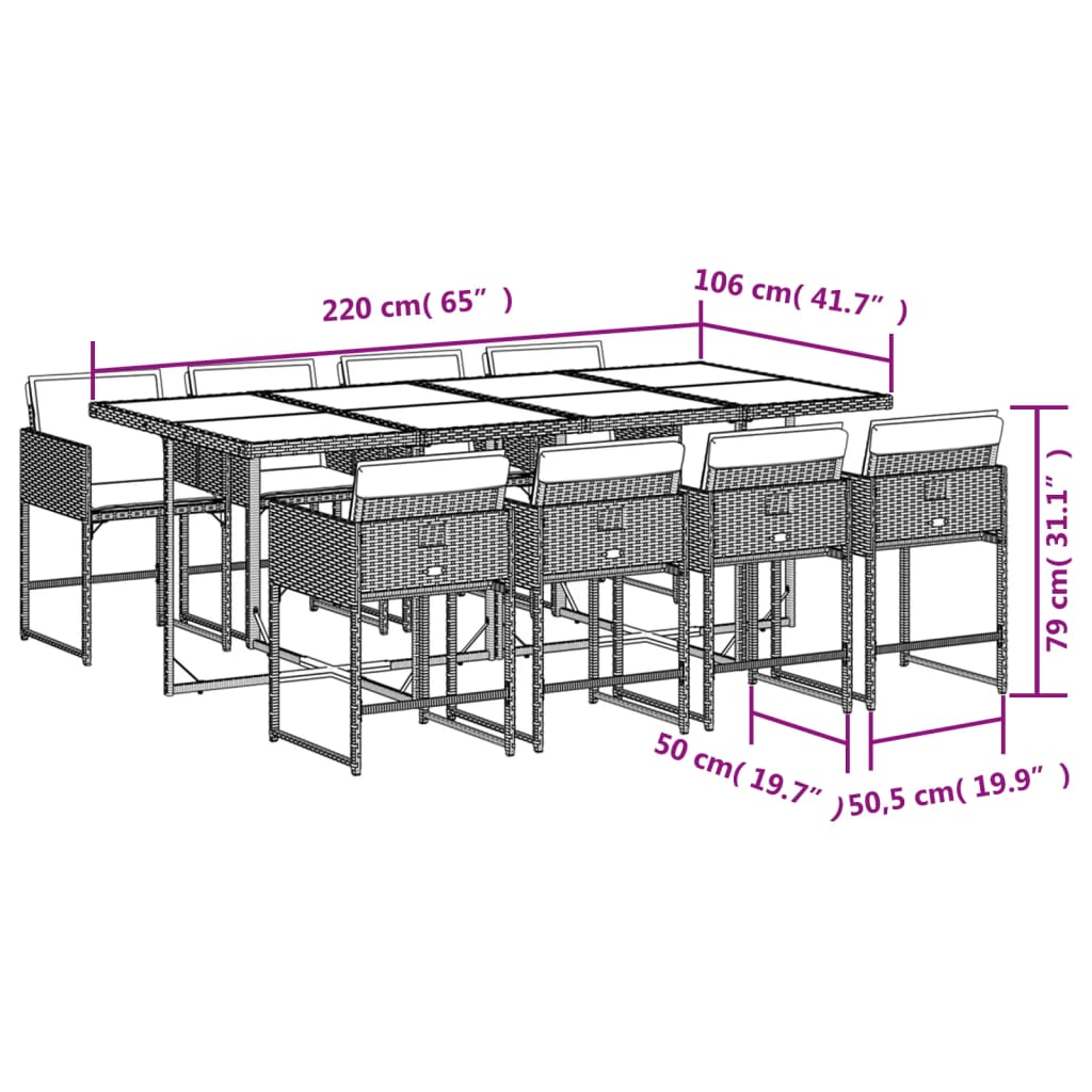 vidaXL Set mobilier de grădină cu perne, 9 piese, negru, poliratan