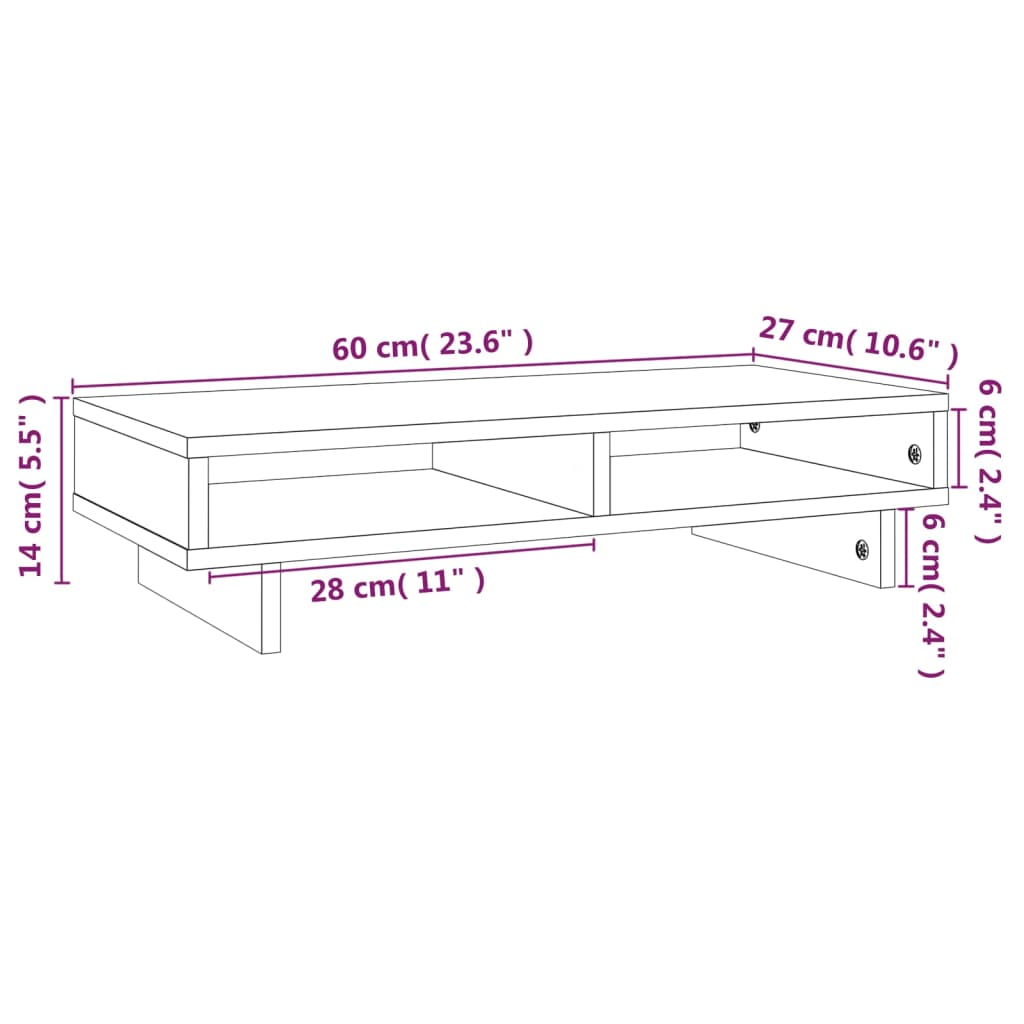 vidaXL Suport pentru monitor, gri, 60x27x14 cm, lemn masiv pin