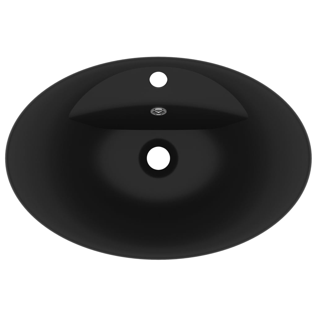 vidaXL Chiuvetă lux cu preaplin, negru mat, 58,5x39 cm ceramică, oval
