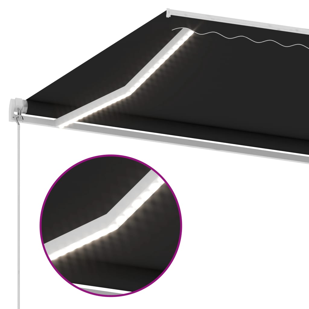 vidaXL Copertină retractabilă manual cu LED, antracit, 450x300 cm