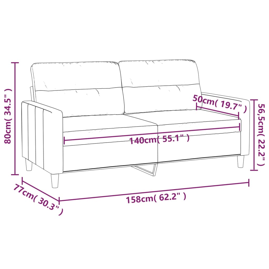 vidaXL Canapea cu 2 locuri, maro, 140 cm, material textil