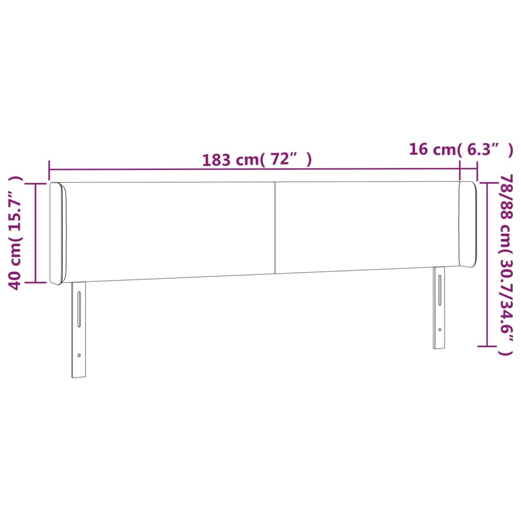 vidaXL Tăblie de pat cu LED, alb, 183x16x78/88 cm, piele ecologică