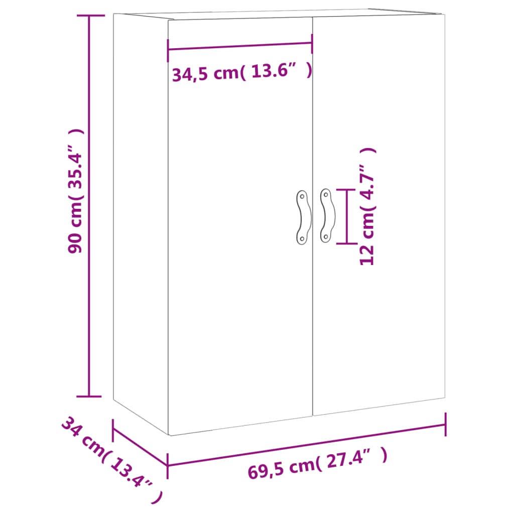 vidaXL Dulap cu montaj pe perete, alb, 69,5x34x90 cm