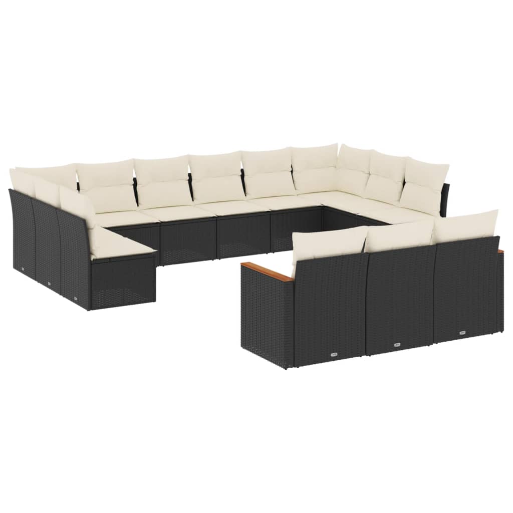 vidaXL Set mobilier de grădină cu perne, 13 piese, negru, poliratan