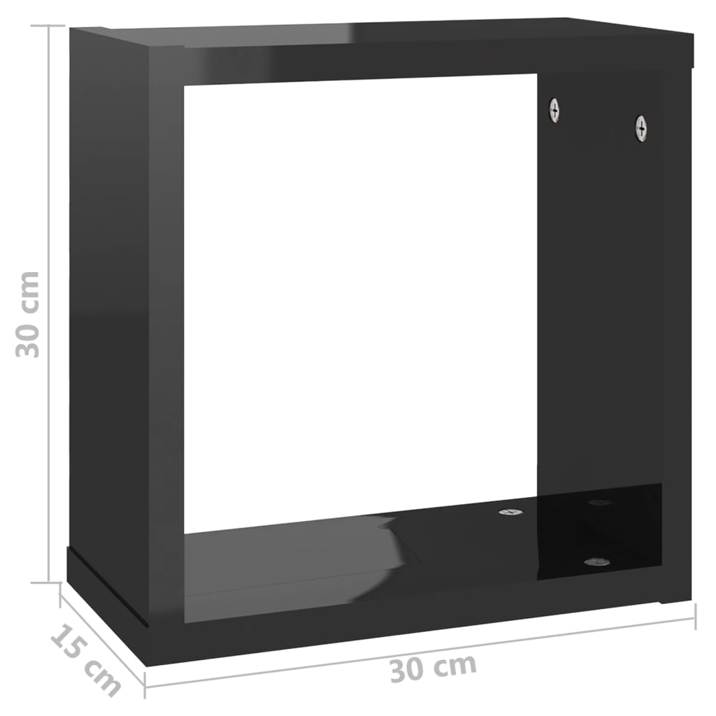 vidaXL Rafturi de perete cub 2 buc. negru extralucios 30x15x30 cm