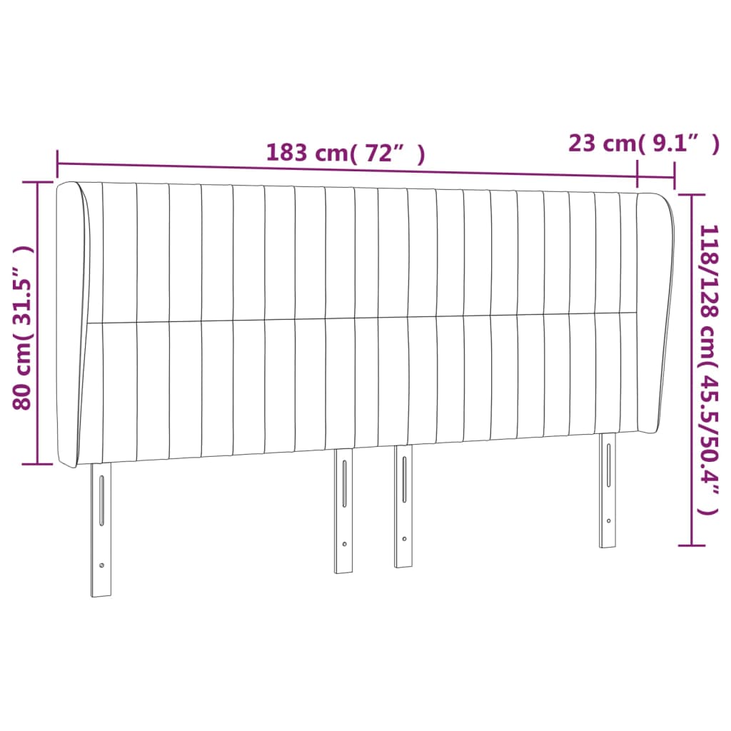 vidaXL Tăblie de pat cu aripioare gri deschis 183x23x118/128cm catifea