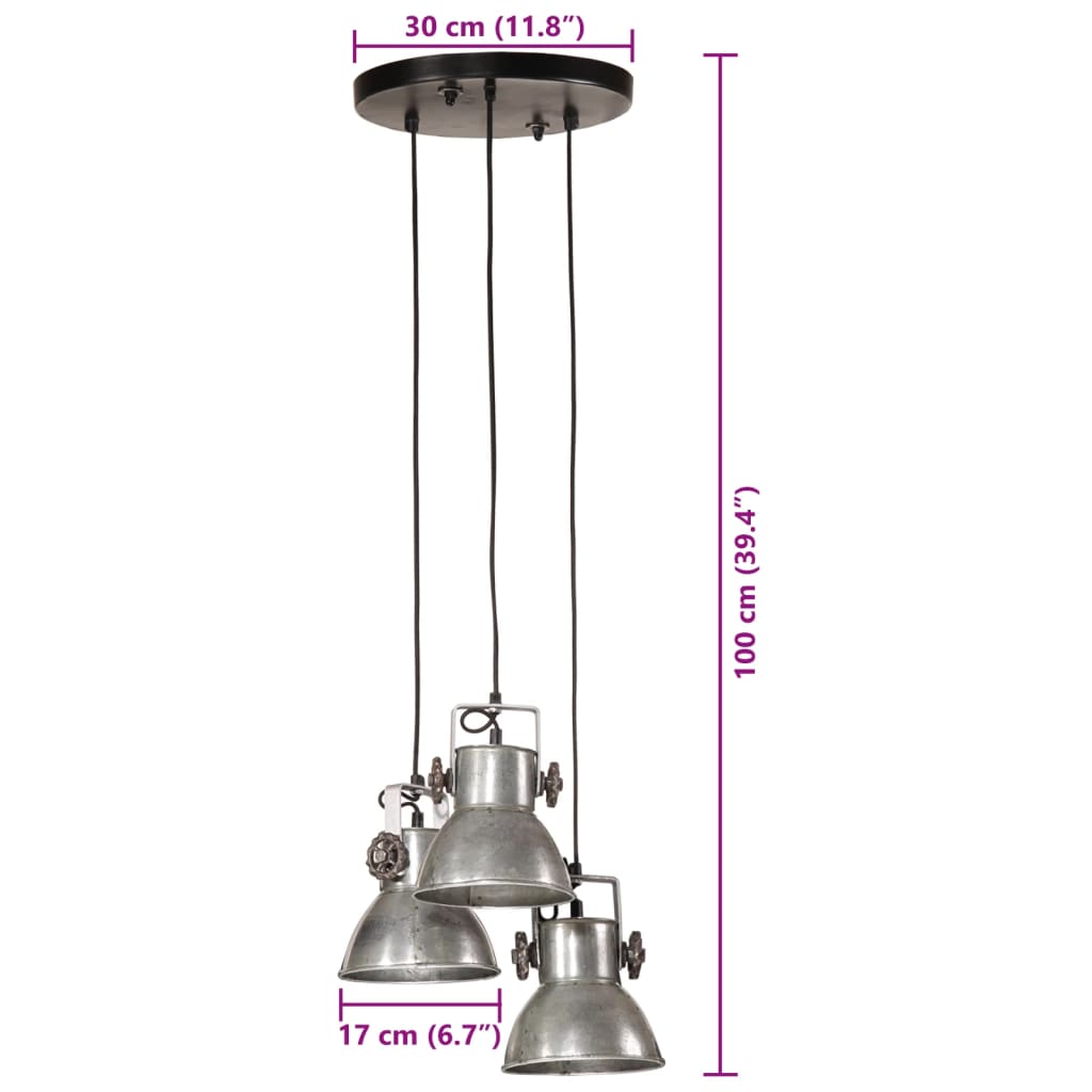 vidaXL Lampă suspendată 25 W, argintiu vintage, 30x30x100 cm, E27