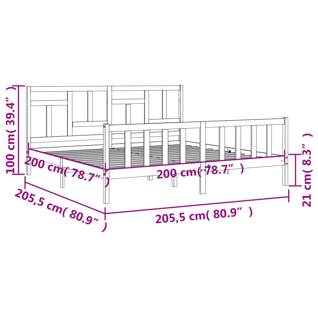 vidaXL Cadru pat cu tăblie 200x200 cm, alb, lemn masiv