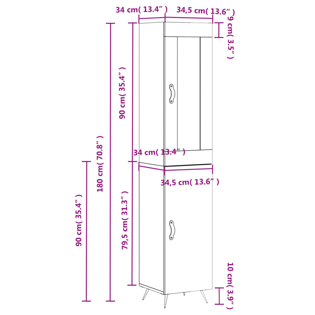 vidaXL Dulap înalt, stejar maro, 34,5x34x180 cm, lemn prelucrat