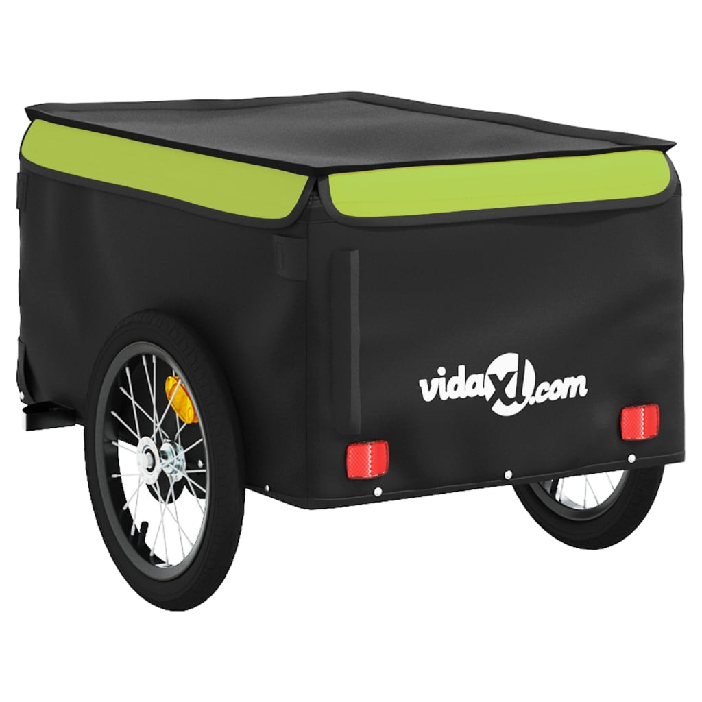 vidaXL Remorcă pentru biciclete, negru și verde, 45 kg, fier