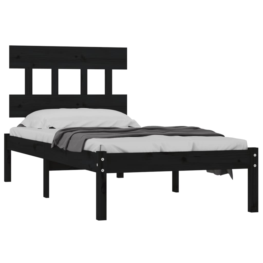 vidaXL Cadru de pat single, negru, 90x190 cm, lemn masiv