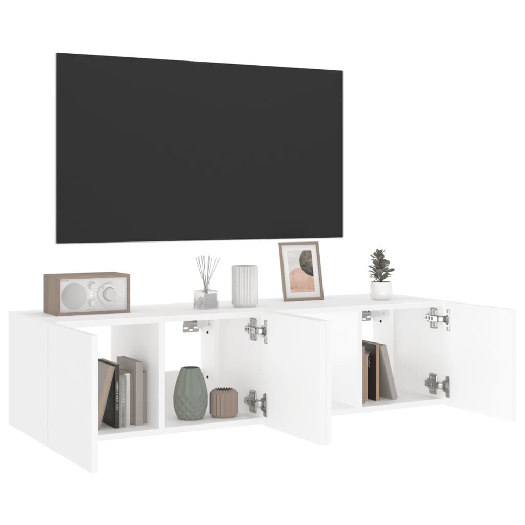 vidaXL Comode TV de perete cu lumini LED, 2 buc., alb, 60x35x31 cm