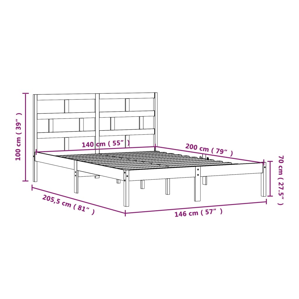 vidaXL Cadru pat, negru, 140x200 cm, lemn masiv de pin