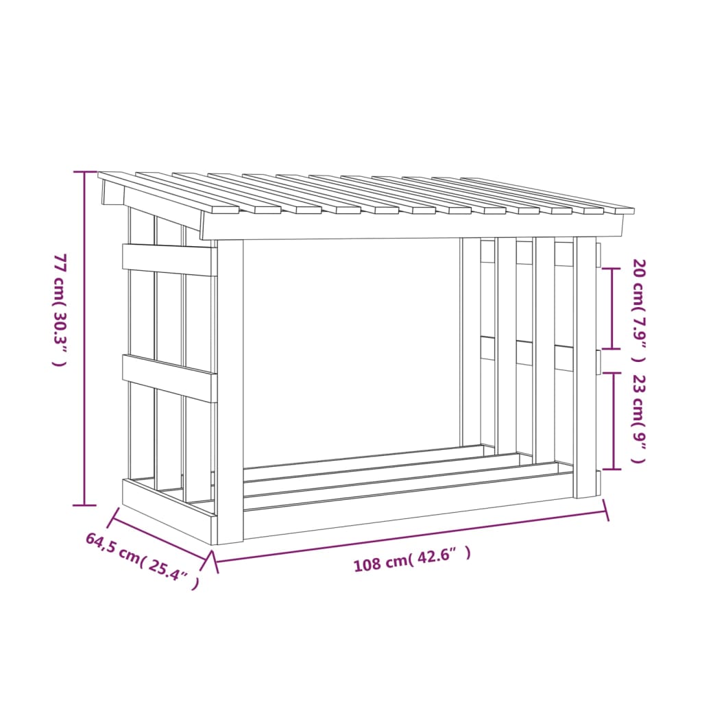 vidaXL Rastel pentru lemne de foc, negru, 108x64,5x77cm lemn masiv pin