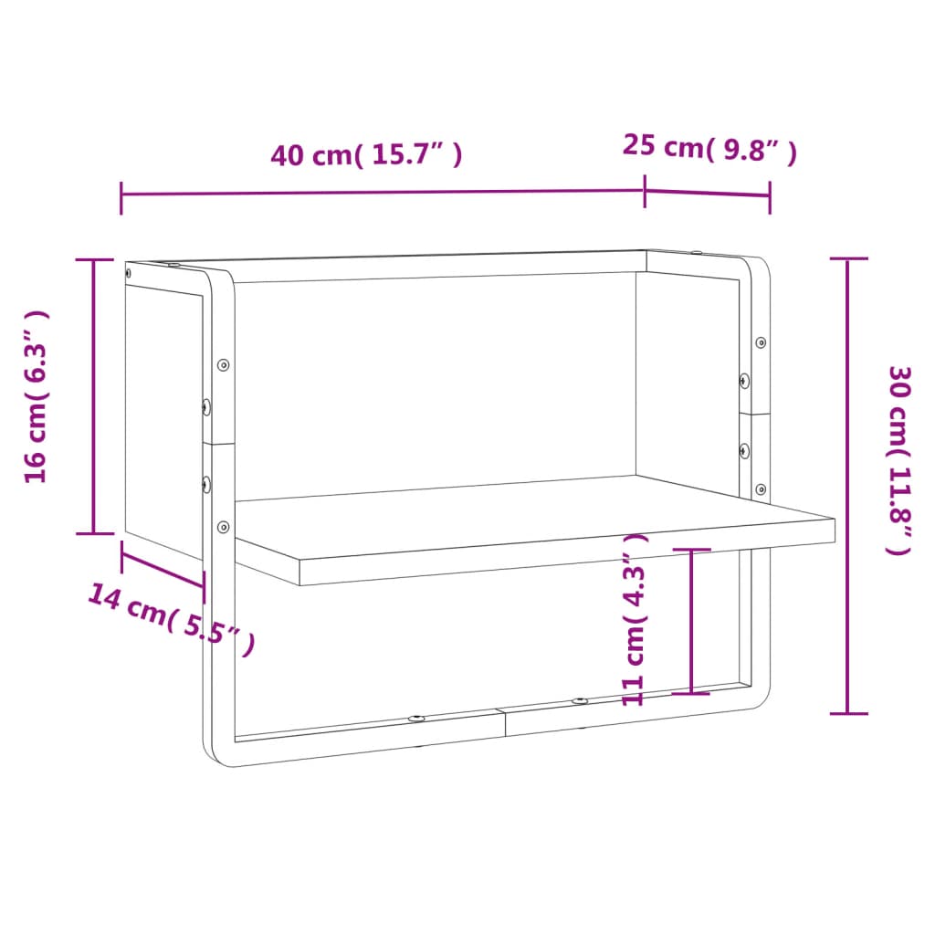 vidaXL Raft de perete cu bare, negru, 40x25x30 cm