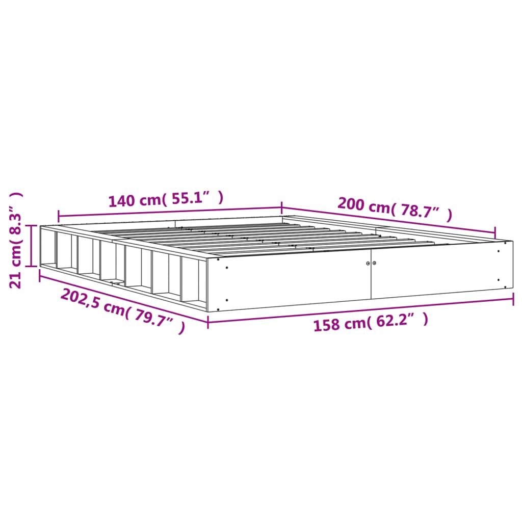 vidaXL Cadru de pat fără saltea, maro ceruit 140x200 cm lemn masiv pin