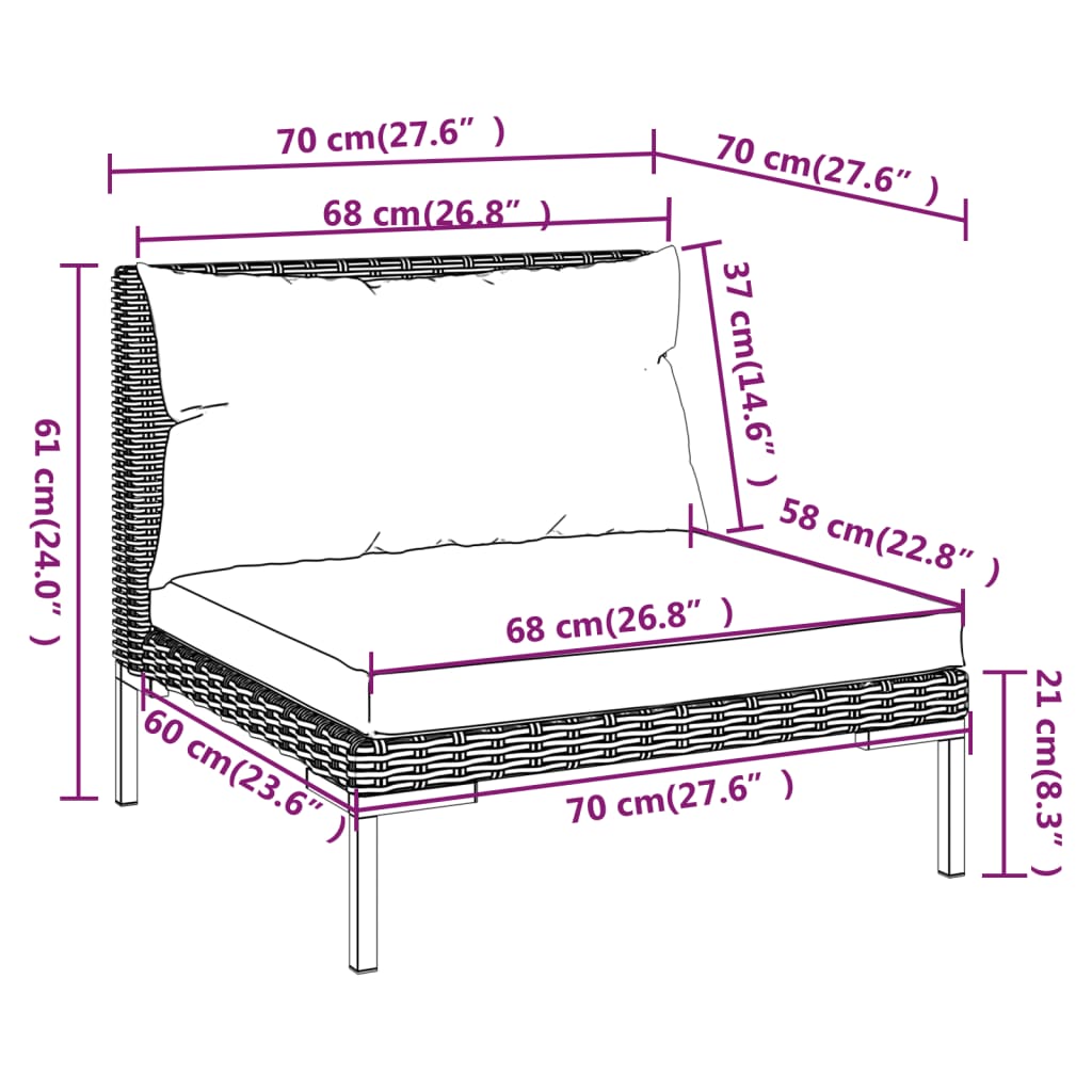 vidaXL Set mobilier de grădină cu perne, 7 piese,gri închis, poliratan