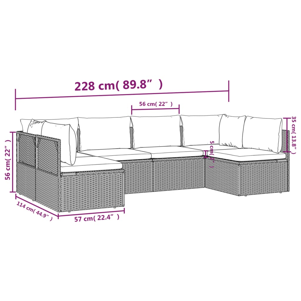 vidaXL Set mobilier de grădină cu perne, 6 piese, gri, poliratan