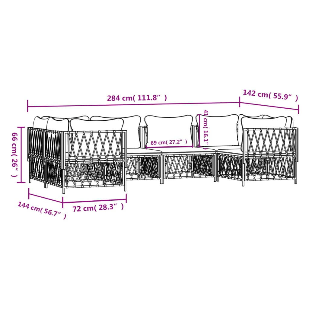 vidaXL Set mobilier de grădină, 6 piese, cu perne, antracit, oțel