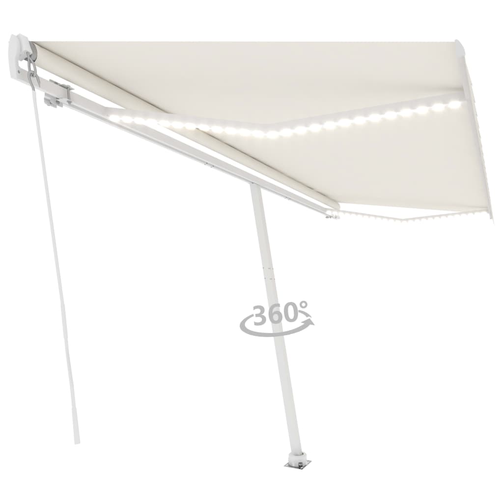 vidaXL Copertină retractabilă manual cu LED, crem, 500x350 cm