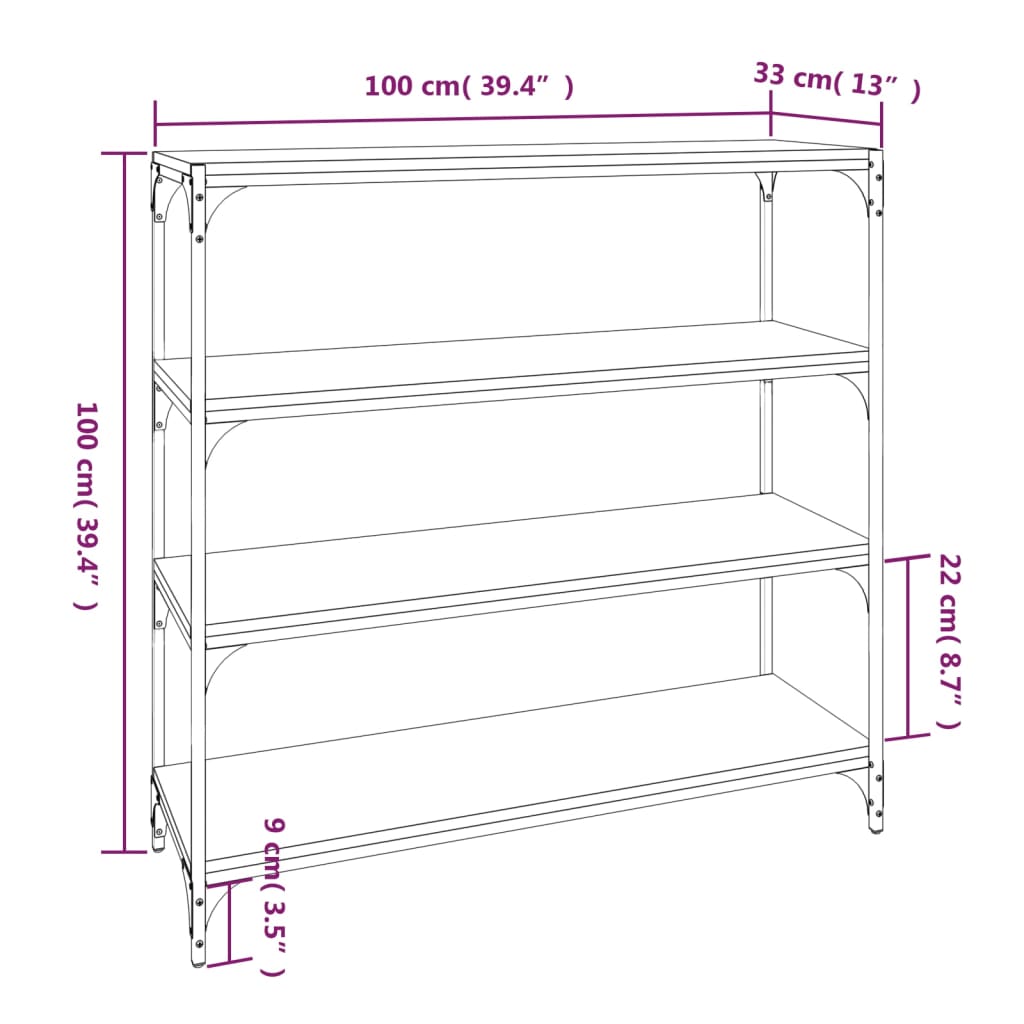 vidaXL Raft de cărți stejar maro 100x33x100 cm lemn prelucrat și oțel