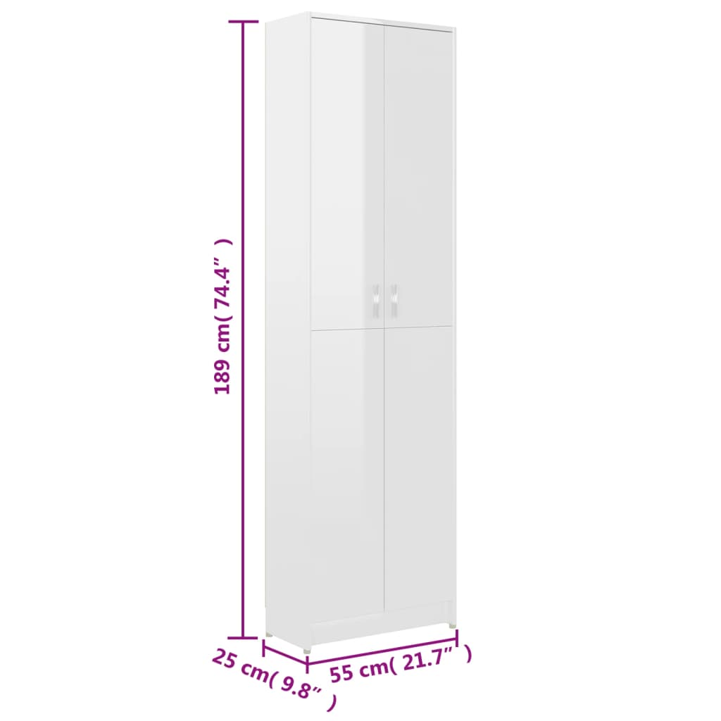 vidaXL Șifonier de hol, alb extralucios, 55x25x189 cm, lemn prelucrat