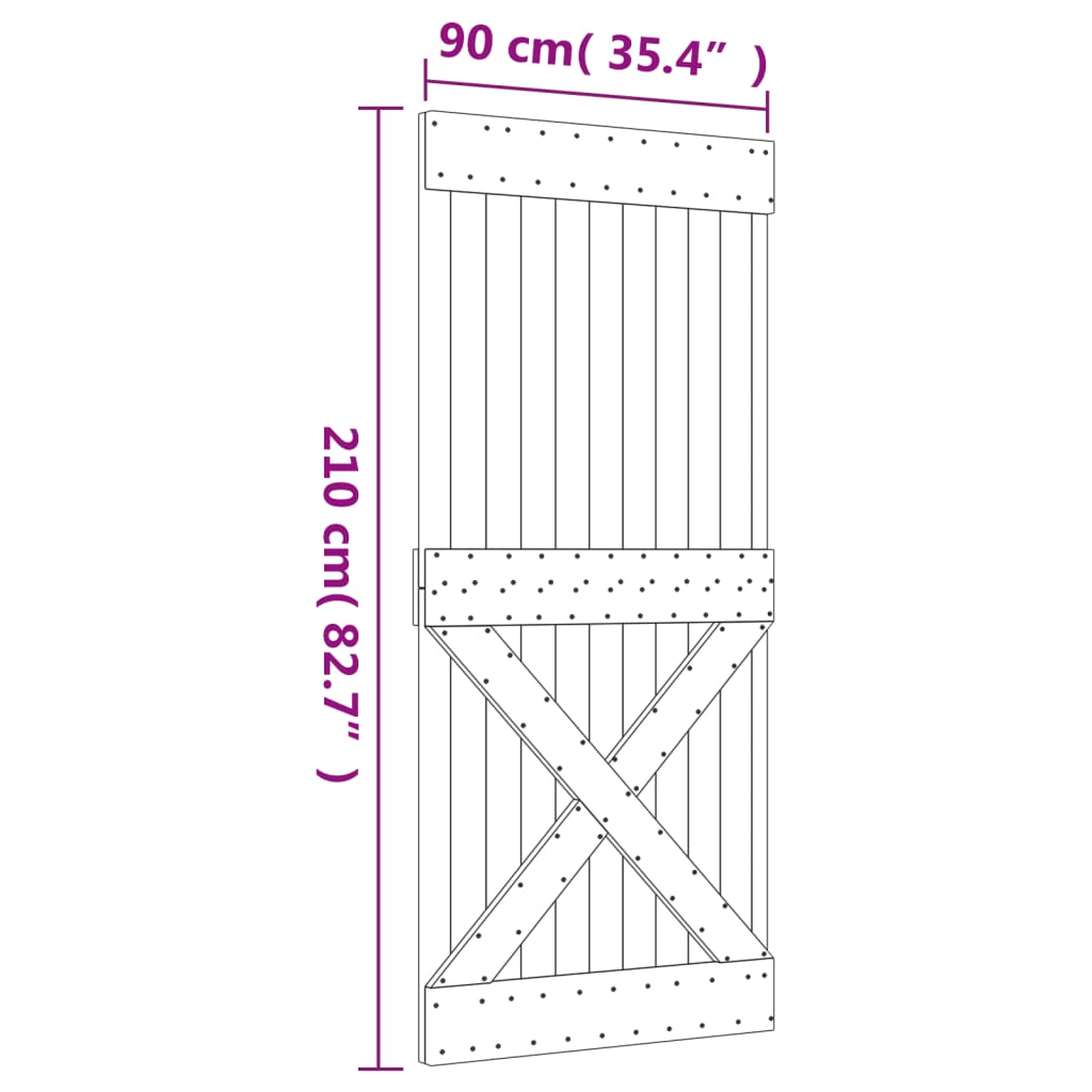 vidaXL Ușă glisantă cu set feronerie, 90x210 cm, lemn masiv de pin