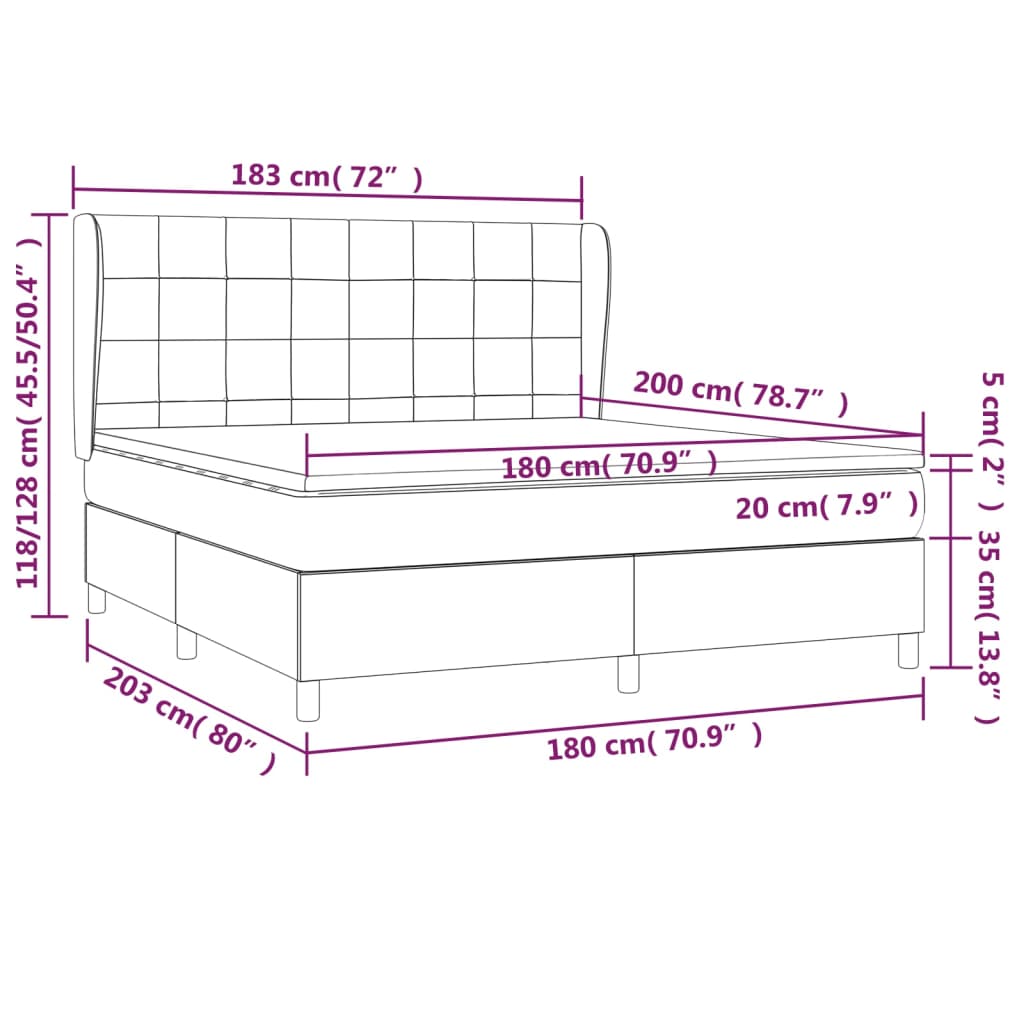 vidaXL Pat box spring cu saltea, gri deschis, 180x200 cm, catifea