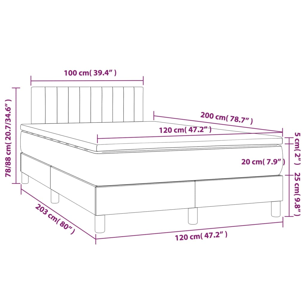 vidaXL Pat box spring cu saltea, gri deschis, 120x200 cm, textil