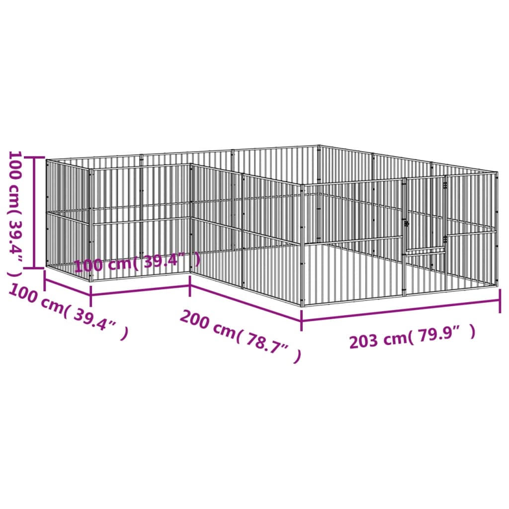 vidaXL Țarc pentru câini cu 12 panouri, negru, oțel galvanizat