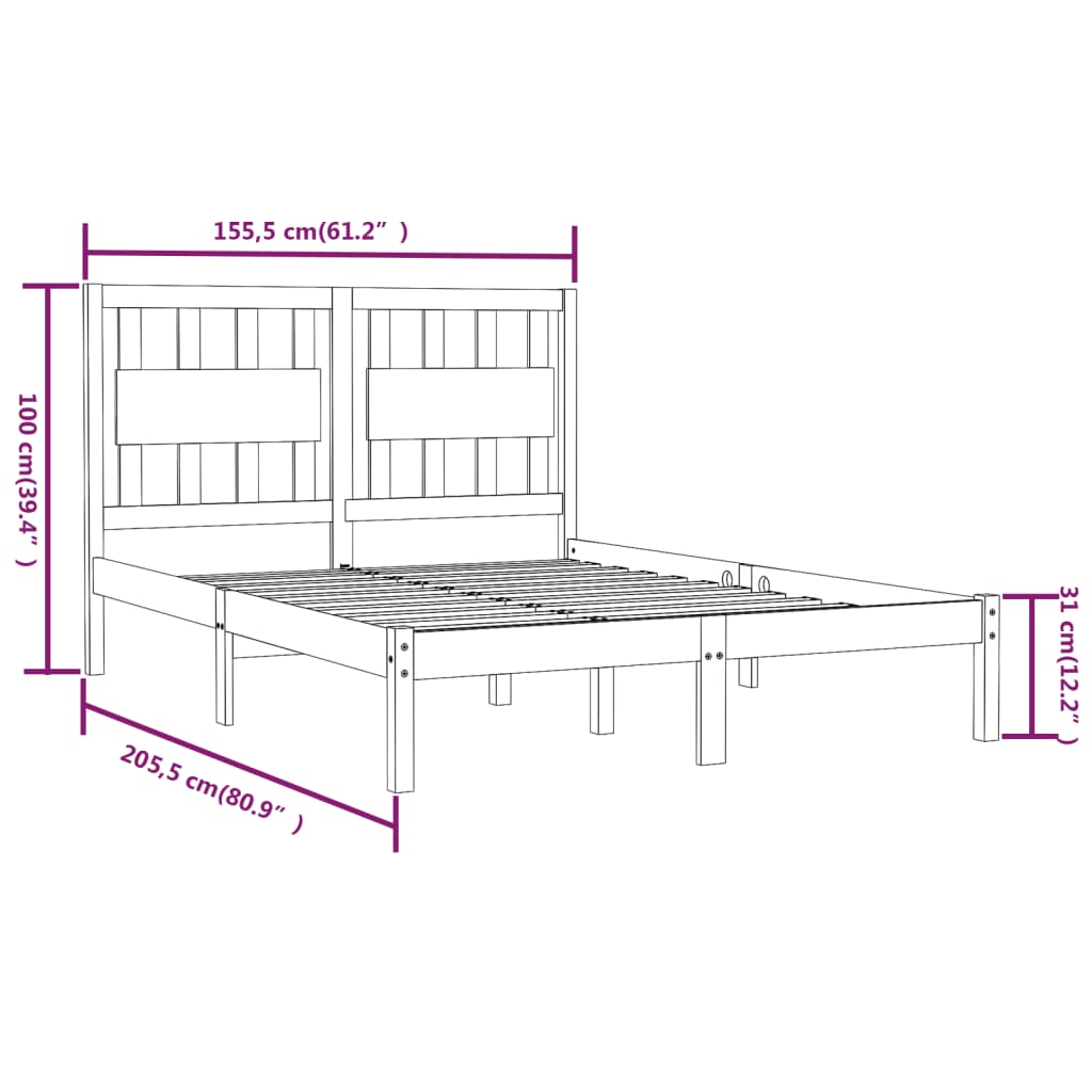 vidaXL Cadru de pat King Size, gri, 150x200 cm, lemn masiv de pin