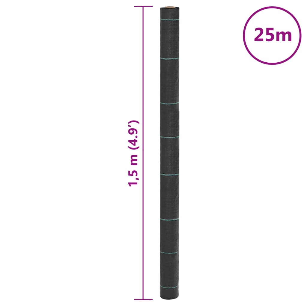 vidaXL Membrană antiburuieni, negru, 1,5x25 m, PP