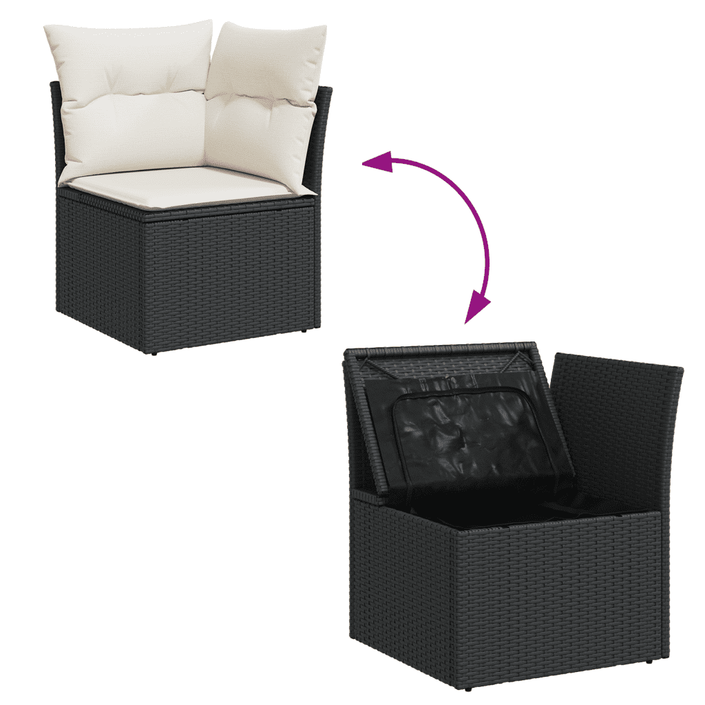 vidaXL Set mobilier de grădină cu perne, 9 piese, negru, poliratan