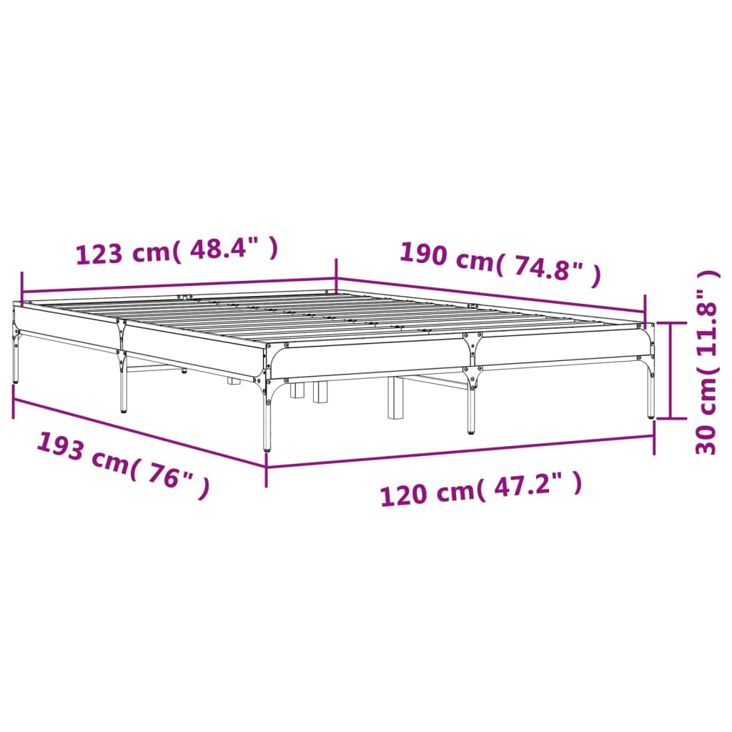 vidaXL Cadru de pat, stejar afumat 120x190 cm lemn prelucrat și metal