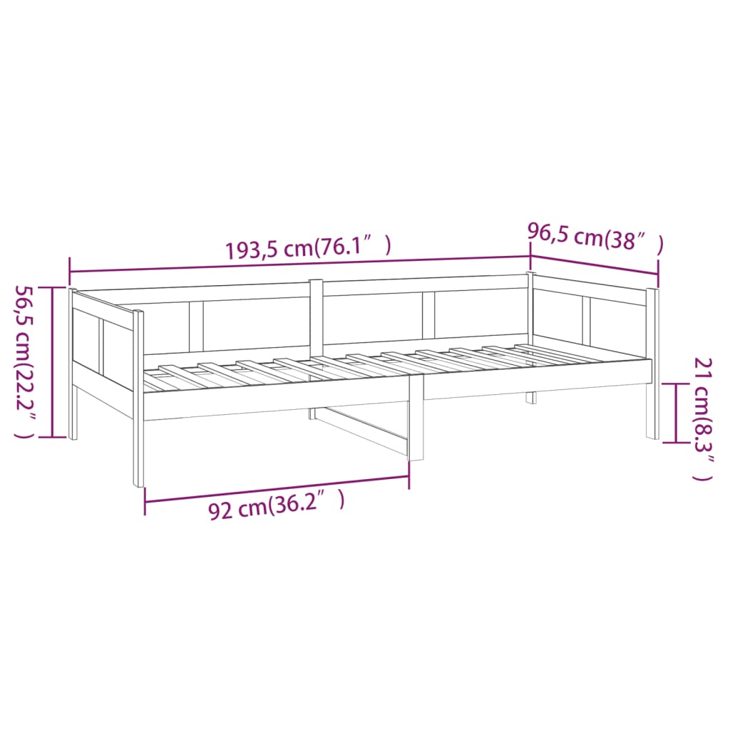 vidaXL Pat de zi, negru, 90x190 cm, lemn masiv de pin