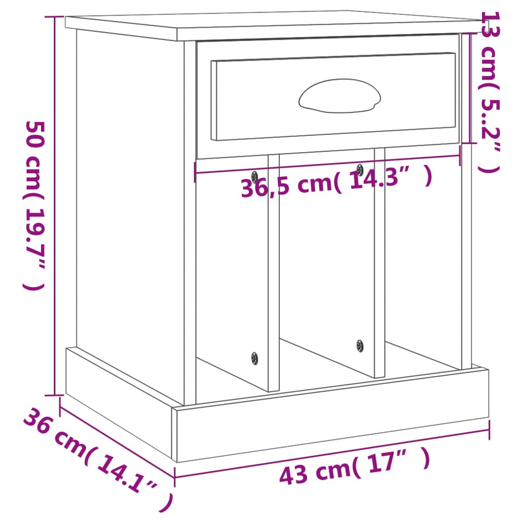 vidaXL Noptiere, 2 buc., gri beton, 43x36x50 cm