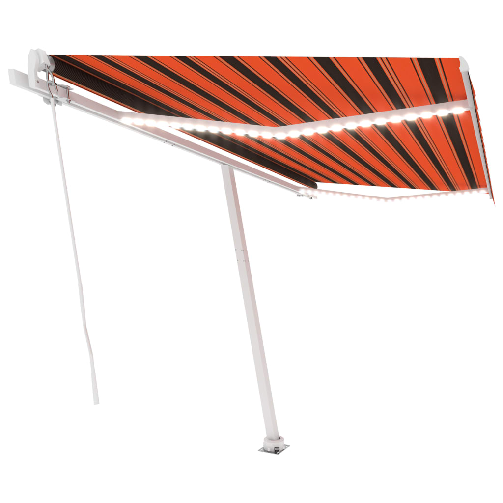 vidaXL Copertină retractabilă manual,LED, portocaliu/ maro, 450x350 cm