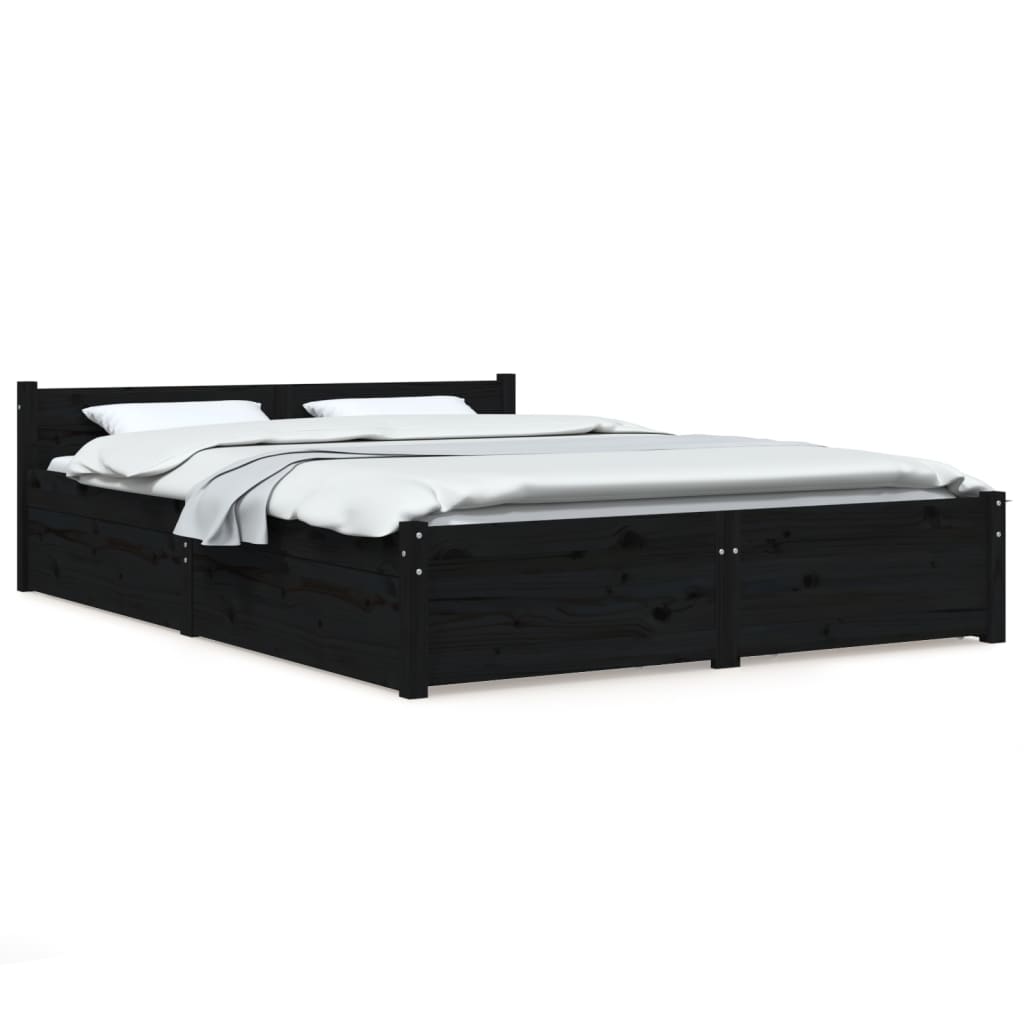 vidaXL Cadru de pat cu sertare, negru, 140x200 cm