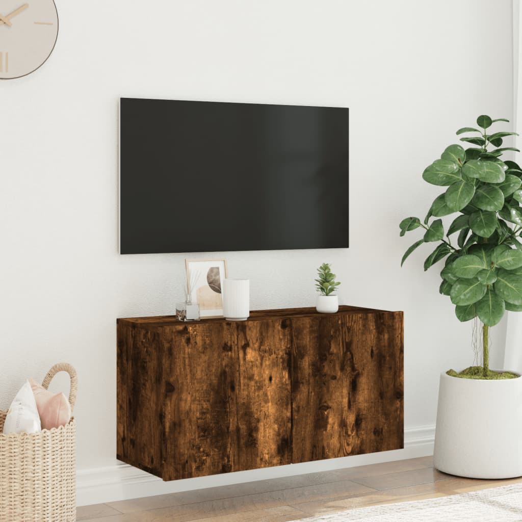 vidaXL Comodă TV de perete, stejar fumuriu, 80x30x41 cm