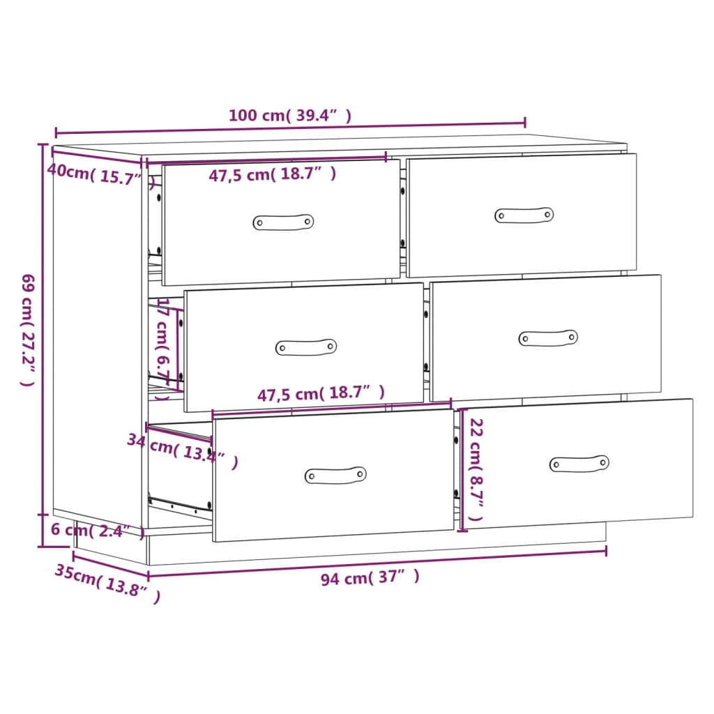 vidaXL Dulap, alb, 100x40x75 cm, lemn masiv de pin