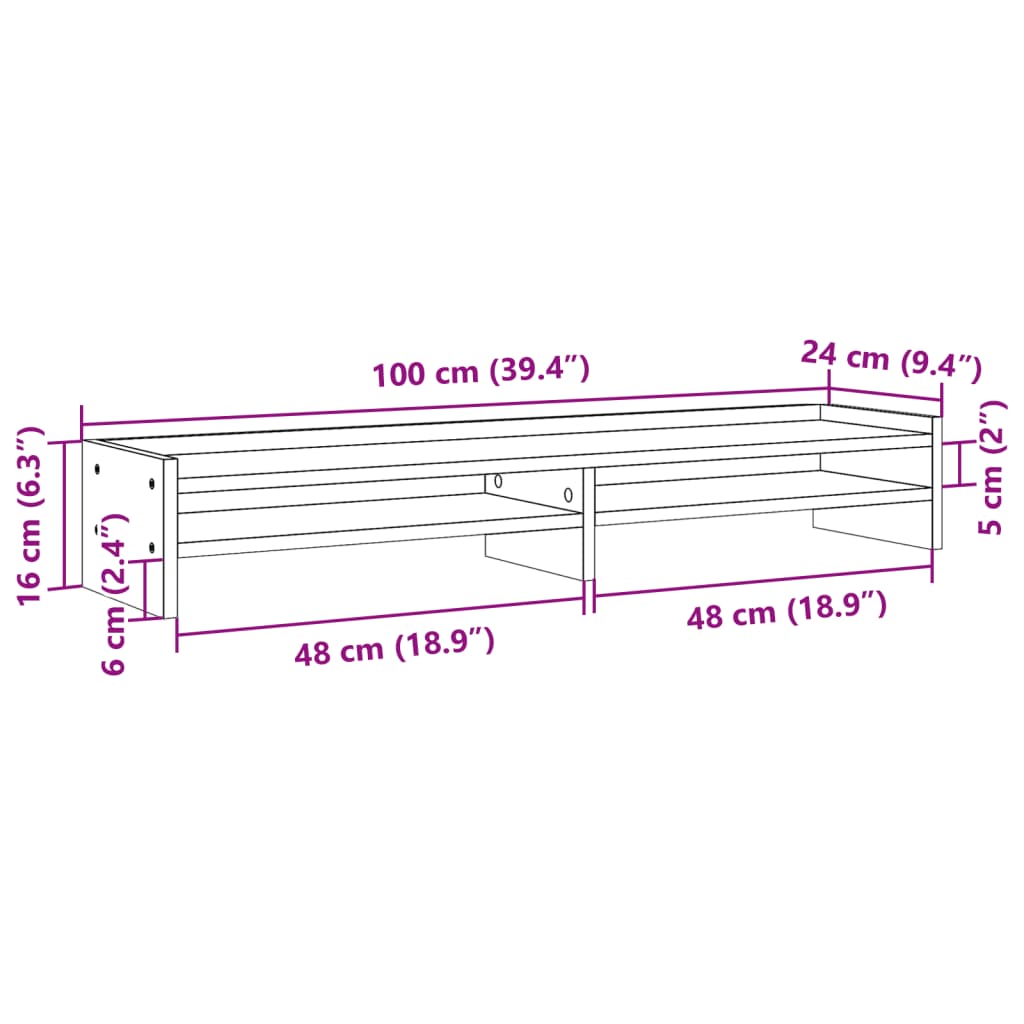 vidaXL Suport monitor, stejar maro, 100x24x16 cm, lemn prelucrat