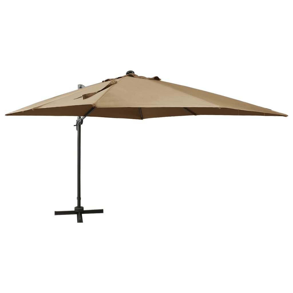 vidaXL Umbrelă suspendată cu stâlp și LED-uri, gri taupe, 300 cm