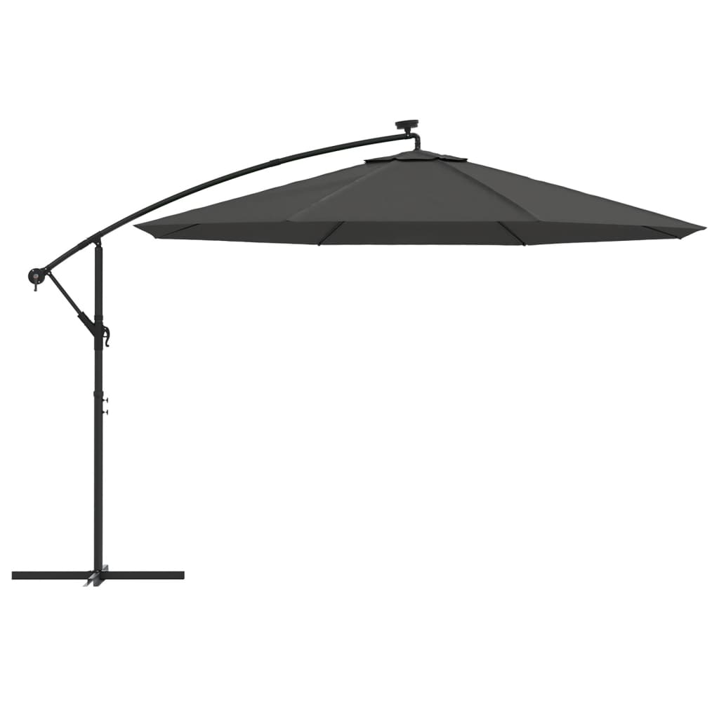 vidaXL Umbrelă în consolă cu LED și stâlp din metal, antracit, 350 cm