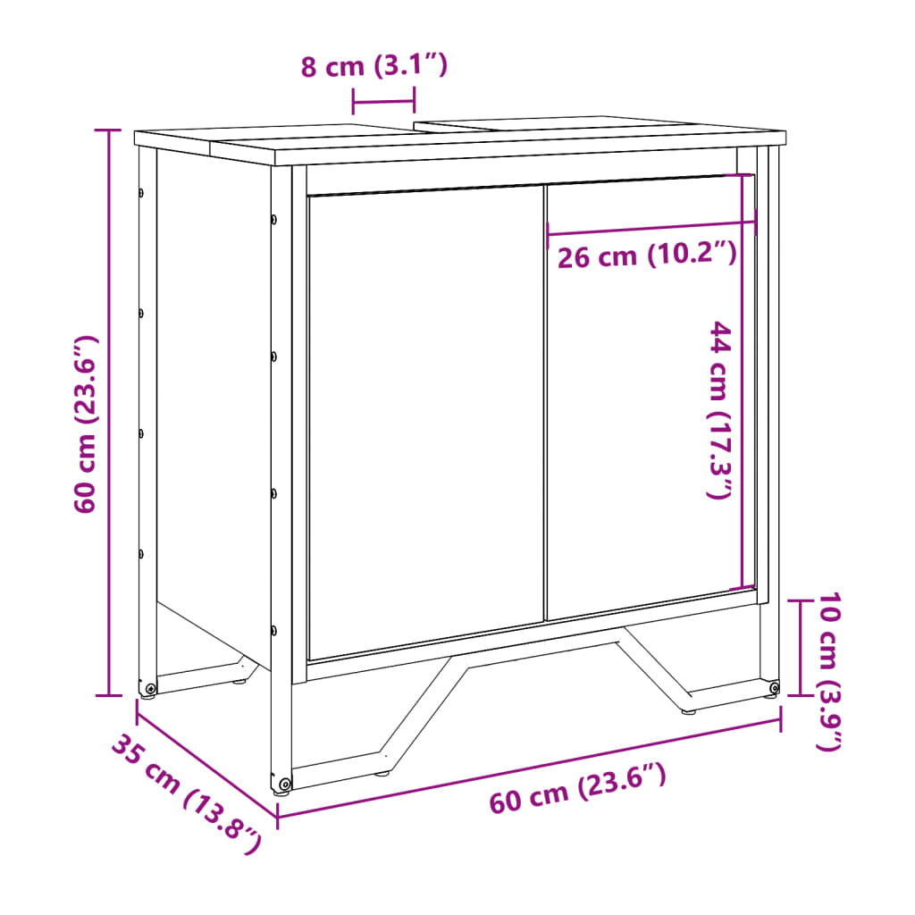 vidaXL Dulap chiuvetă baie, gri sonoma, 60x35x60 cm, lemn prelucrat