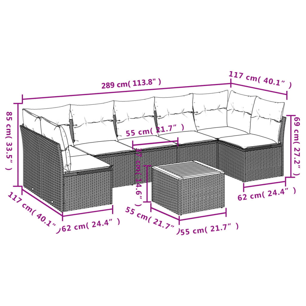 vidaXL Set mobilier de grădină cu perne, 8 piese, negru, poliratan