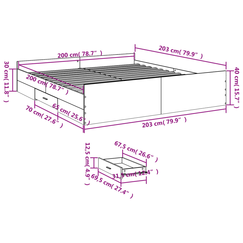 vidaXL Cadru de pat cu sertare stejar sonoma 200x200 cm lemn prelucrat